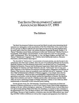 The Sixth Development Cabinet Announced March 17,1993 the Editors