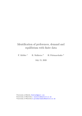 Identification of Preferences, Demand and Equilibrium with Finite Data