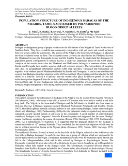 Population Structure of Indigenous Badagas of the Nilgiris, Tamil Nadu Based on Polymorphic Blood Group Alleles C