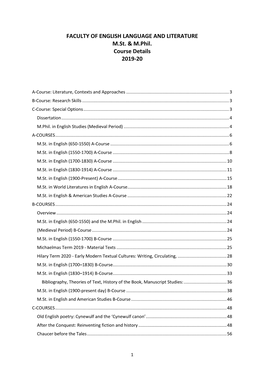 FACULTY of ENGLISH LANGUAGE and LITERATURE M.St. & M.Phil