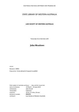 STATE LIBRARY of WESTERN AUSTRALIA John Meadows