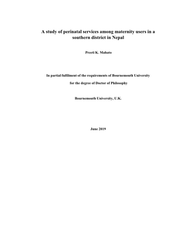 A Study of Perinatal Services Among Maternity Users in a Southern District in Nepal