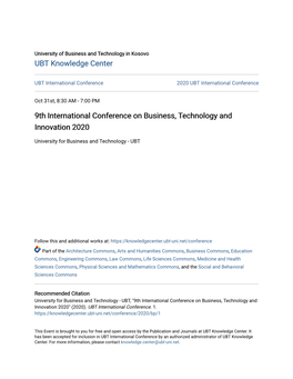 9Th International Conference on Business, Technology and Innovation 2020