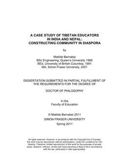 A Case Study of Tibetan Educators in India and Nepal: Constructing Community in Diaspora