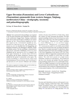 Upper Devonian (Famennian) and Lower Carboniferous (Tournaisian) Ammonoids from Western Junggar, Xinjiang, Northwestern China—