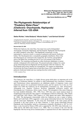 Cladocera: Onychopoda, Haplopoda) Inferred from 12S Rdna