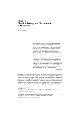 Chemical Ecology and Biochemistry of Dytiscidae