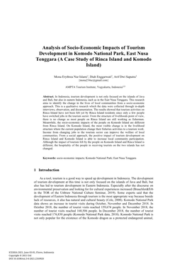 Analysis of Socio-Economic Impacts of Tourism Development in Komodo National Park, East Nusa Tenggara (A Case Study of Rinca Island and Komodo Island)