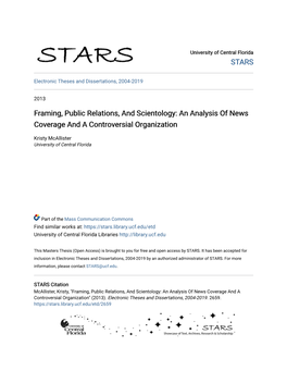 Framing, Public Relations, and Scientology: an Analysis of News Coverage and a Controversial Organization