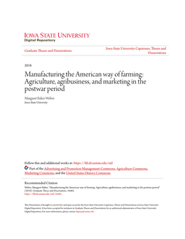 Agriculture, Agribusiness, and Marketing in the Postwar Period Margaret Baker Weber Iowa State University