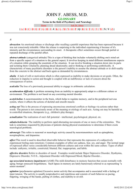 Glossary of Psychiatric Terminology Page 1