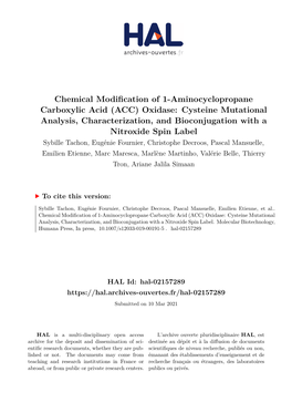 Chemical Modification of 1-Aminocyclopropane Carboxylic