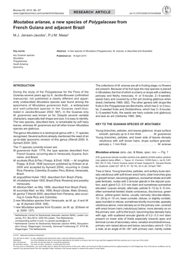 Moutabea Arianae, a New Species of Polygalaceae from French Guiana and Adjacent Brazil