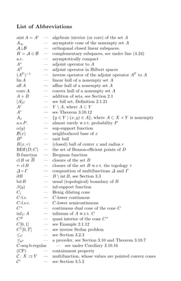 List of Abbreviations Aint a = Ai — Algebraic Interior (Or Core) of the Set a A∞ — Asymptotic Cone of the Nonempty Set a A⊥B — Orthogonal Closed Linear Subspaces