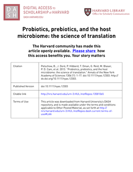 Probiotics, Prebiotics, and the Host Microbiome: the Science of Translation