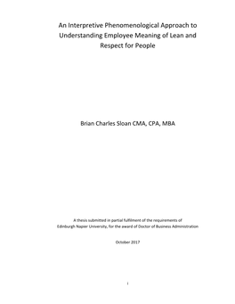 An Interpretive Phenomenological Approach to Understanding Employee Meaning of Lean and Respect for People