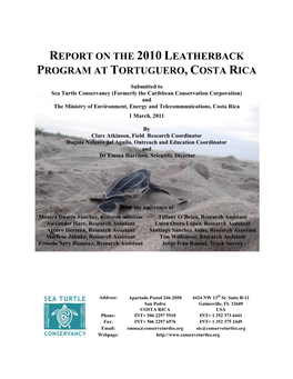 Report on the 2010 Leatherback Program at Tortuguero, Costa Rica