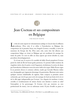 Jean Cocteau Et Ses Compositeurs En Belgique