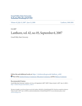 Lanthorn, Vol. 42, No. 05, September 6, 2007 Grand Valley State University