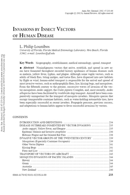 Invasions by Insect Vectors of Human Disease