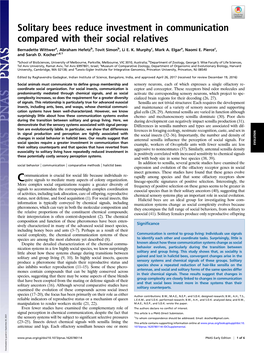 Solitary Bees Reduce Investment in Communication Compared with Their Social Relatives