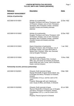 London Metropolitan Archives Fuller, Smith And