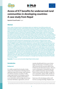 Access of ICT Benefits for Underserved Rural Communities in Developing Countries: a Case Study from Nepal