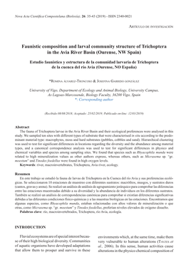 Faunistic Composition and Larval Community Structure of Trichoptera in the Avia River Basin (Ourense, NW Spain)