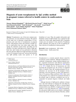 Diagnosis of Acute Toxoplasmosis by Igg Avidity Method in Pregnant Women Referred to Health Centers in South-Eastern Iran