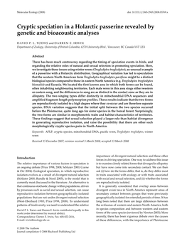 Cryptic Speciation in a Holarctic Passerine