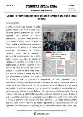 Conte: Le Feste Non Possono Essere L' Anticamera Della Terza Ondata