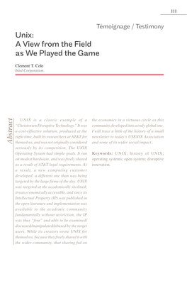 Unix: a View from the Field As We Played the Game