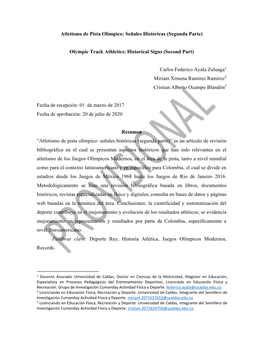 Atletismo De Pista Olímpico: Señales Históricas (Segunda Parte)