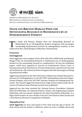 Frank and Brennie Morgan Prize for Outstanding Research in Mathematics by an Undergraduate Student