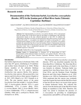 Research Article Documentation of the Turkestan Barbel, Luciobarbus Conocephalus