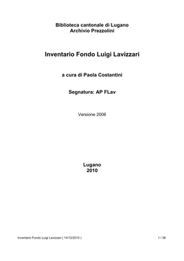 Inventario Fondo Luigi Lavizzari