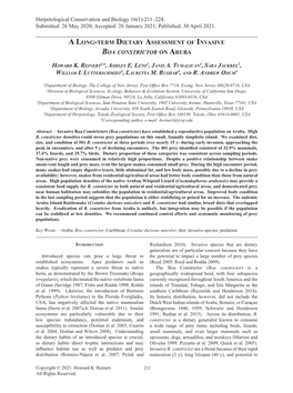 Along-TERM DIETARY ASSESSMENT of INVASIVE BOA