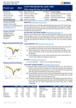 CTCP VINCOM RETAIL (HSX: VRE) Tiềm Năng Hồi Phục Mạnh Mẽ