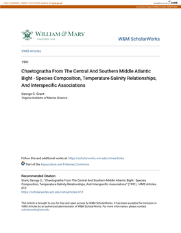 Chaetognatha from the Central and Southern Middle Atlantic Bight - Species Composition, Temperature-Salinity Relationships, and Interspecific Associations