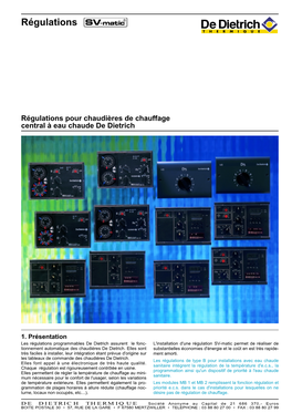 Régulations SV-Matic, MB 1 Et MB 2