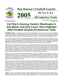 Don Hansen's Football Gazette NCAA 1-AA 2005 All-America Team