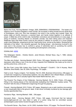 Download Before the Frost, Henning Mankell, Vintage, 2005
