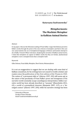 Metaphormosis: the Machinic Metaphor in Kafkian Animal Stories