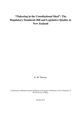 The Regulatory Standards Bill and Legislative Quality in New Zealand