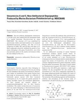 Unnarmicins a and C, New Antibacterial Depsipeptides Produced by Marine Bacterium Photobacterium Sp