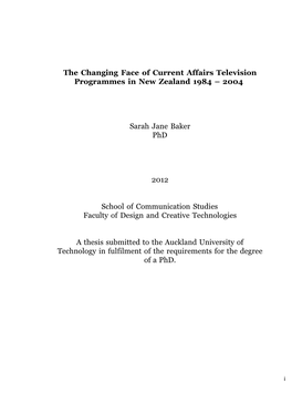 The Changing Face of Current Affairs Television Programmes in New Zealand 1984 – 2004