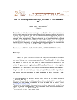 2011: Ano Histórico Para Redefinição Do Jornalismo Da Rádio Bandnews BH1