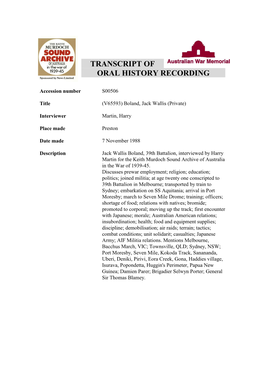 Transcript of Oral History Recording