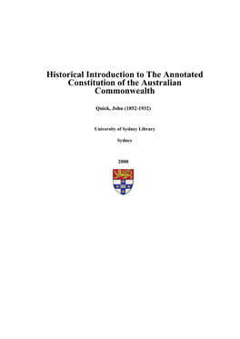 Historical Introduction to the Annotated Constitution of the Australian Commonwealth