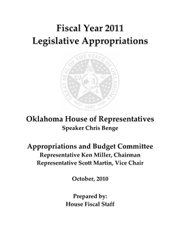 Fiscal Year 2011 Legislative Appropriations